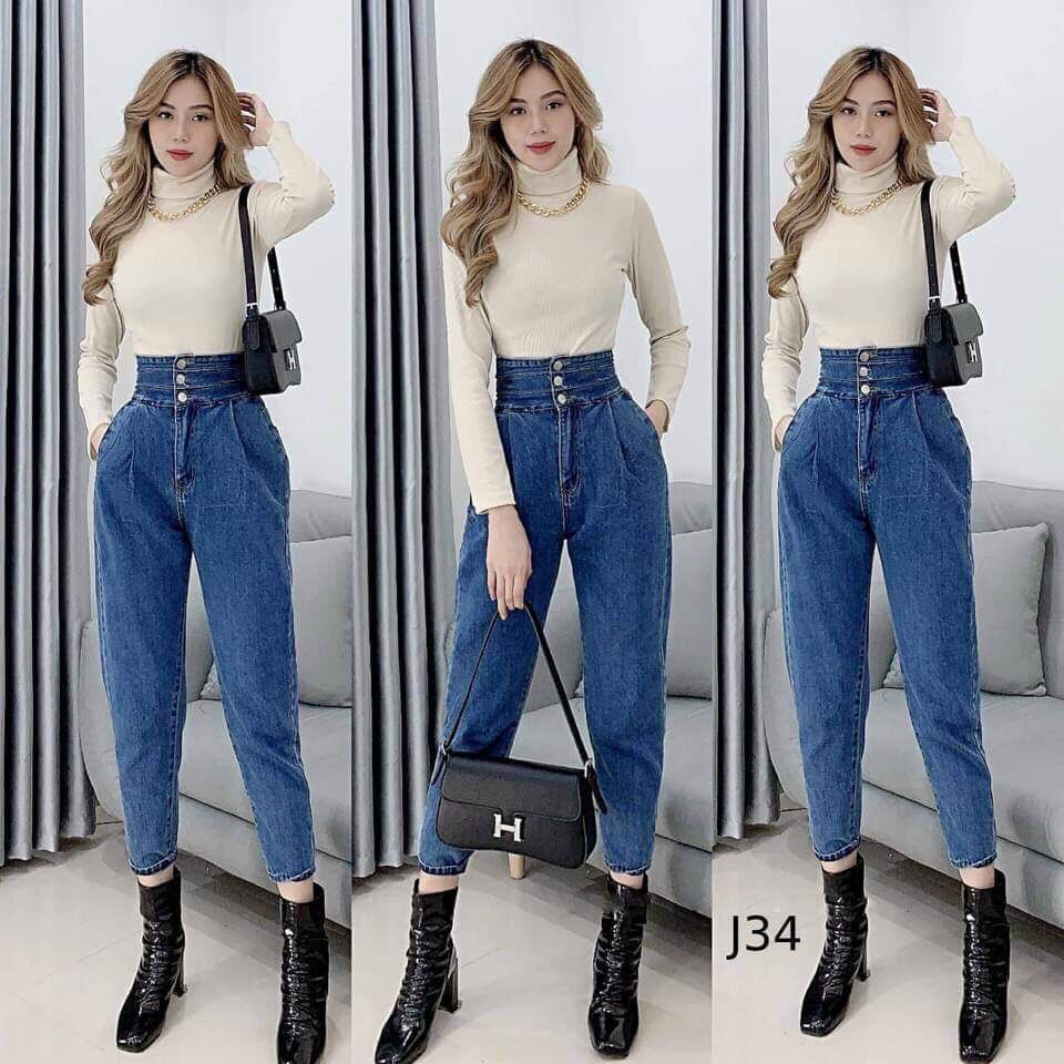 Quần baggy jean nữ đẹp ❤️FREESHIP❤️ Quần jeans nữ baggy phối lưng kiểu dáng trơn thời trang A-T Fashion - BGJ34