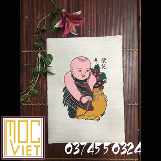 Tranh Đông Hồ Em bé ôm gà - Vinh hoa - khổ 37x52cm