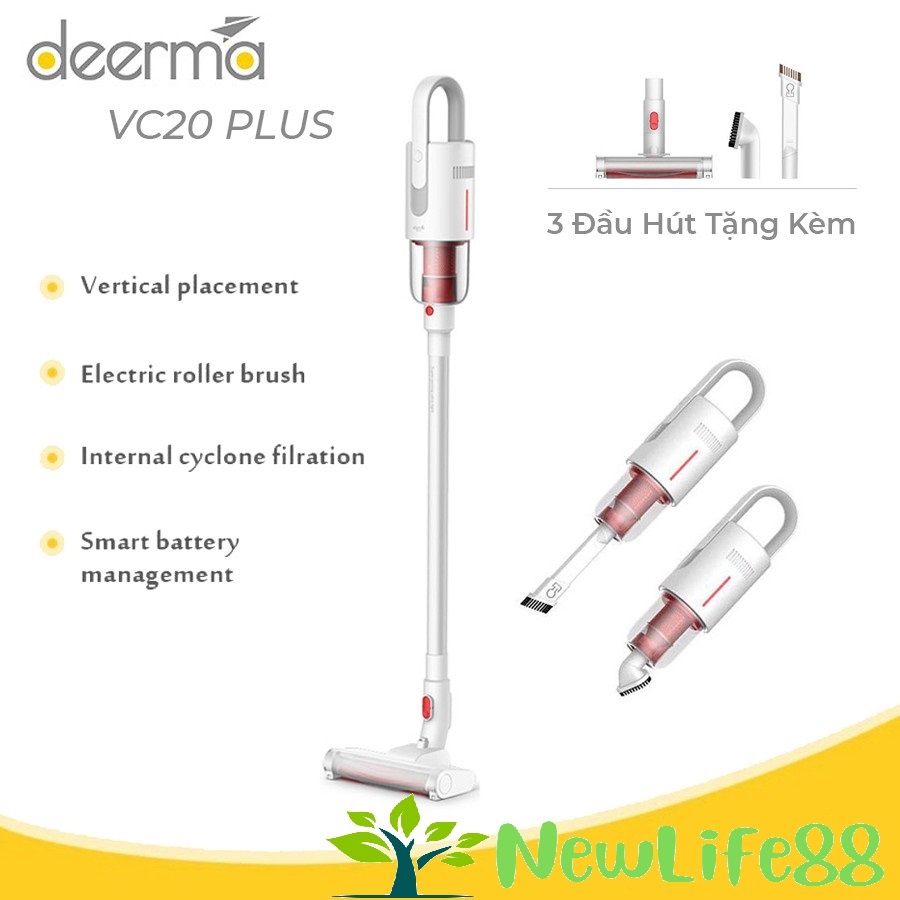 Máy Hút Bụi Cầm Tay DEERMA VC20 Plus Bản Quốc Tế, Công suất 150W, Pin 2200mAh, 3 Đầu Độ Hút_Vimart
