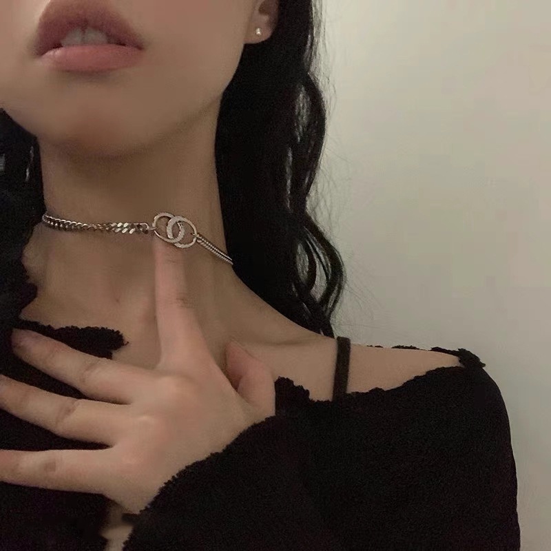 Vòng cổ choker mặt tròn đôi phong cách hip hop thời trang ngọt ngào cho nữ
