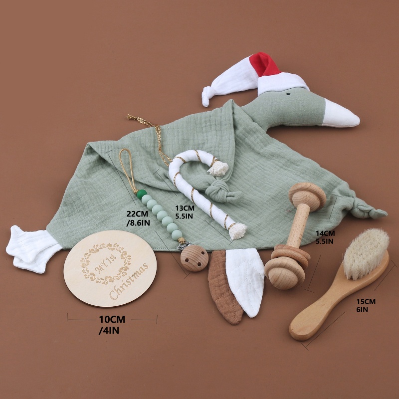 1 Bộ Khăn Cotton Làm Dịu Núm Vú Giả Phối Dây Xích Kẹp Giáng Sinh Cho Bé