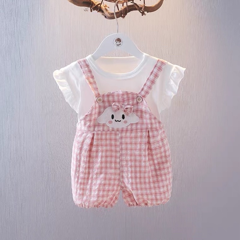Set yếm quần boom mẫu áo cánh tiên kèm quần kẻ cho bé 6-15kg