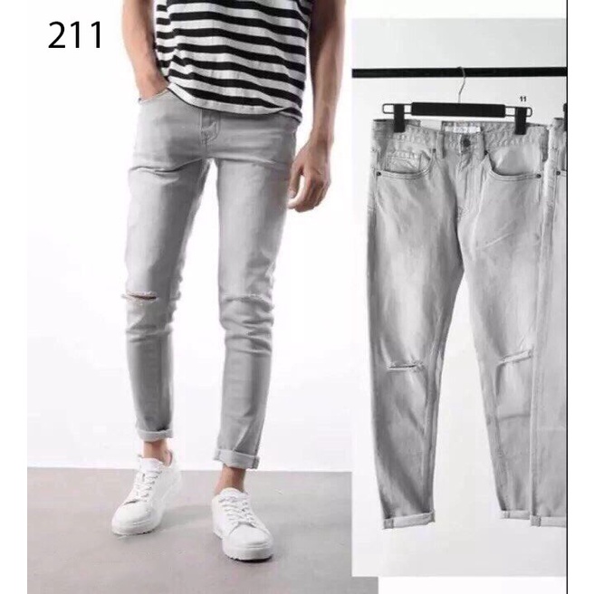 Quần jean nam dài, quần bò nam rách gối cá tính chất co dãn thoải mái hàng y hình