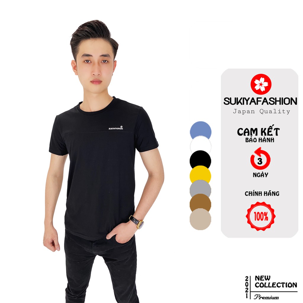 Áo thun nam cổ tròn SUKIYA vải Cotton 100% co giãn 4 chiều ,dày dặn, form regular fit AT04