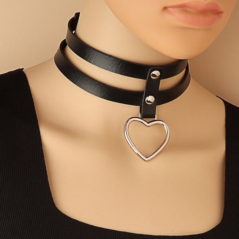 Vòng Cổ Choker Da PU Mặt Hình Trái Tim Phong Cách Gothic Punk Dành Cho Nữ