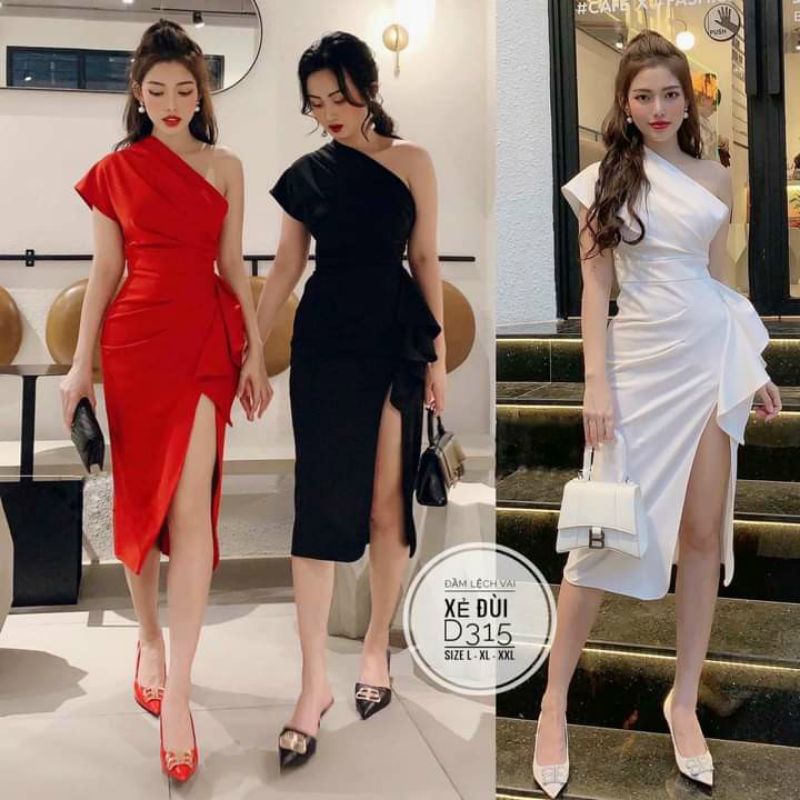 Đầm lệch vai xẻ đùi