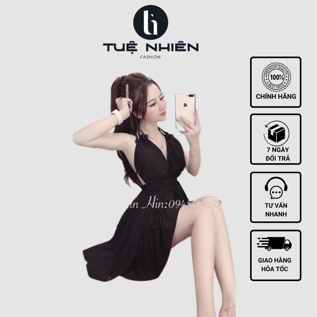 Váy xòe cột nơ cổ, đầm xòe có mút ngực - Tuệ Nhiên - Fashion
