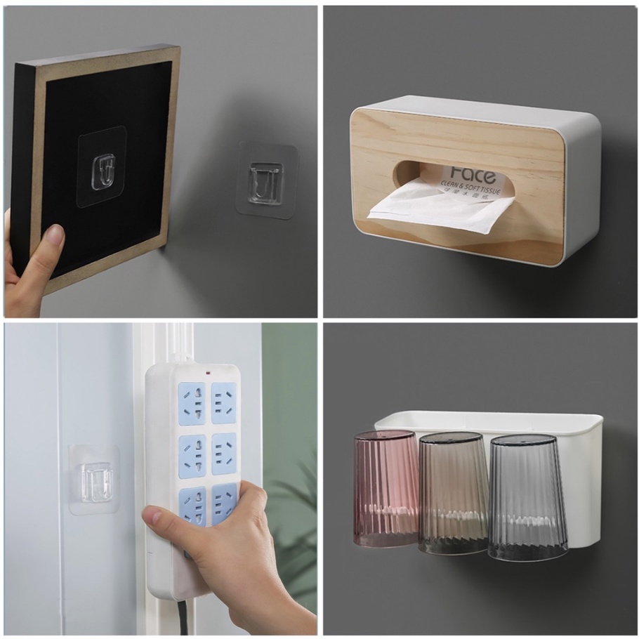 1 Cặp Móc Treo Đồ Dán Tường Hai Mặt Trong Suốt Đa Năng