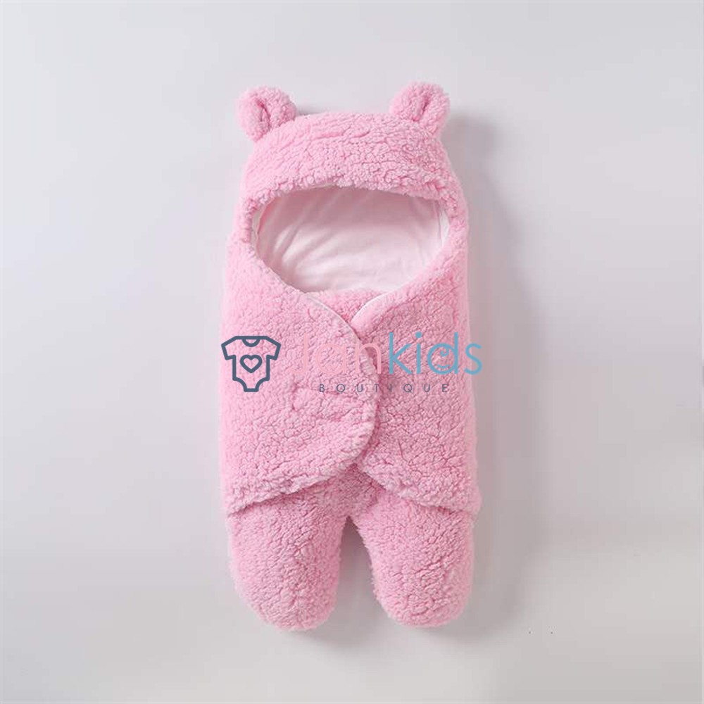 Chăn ủ sơ sinh lông cừu  mềm có mũ che kín chân cho bé - hàng loại 1, dày êm ấm