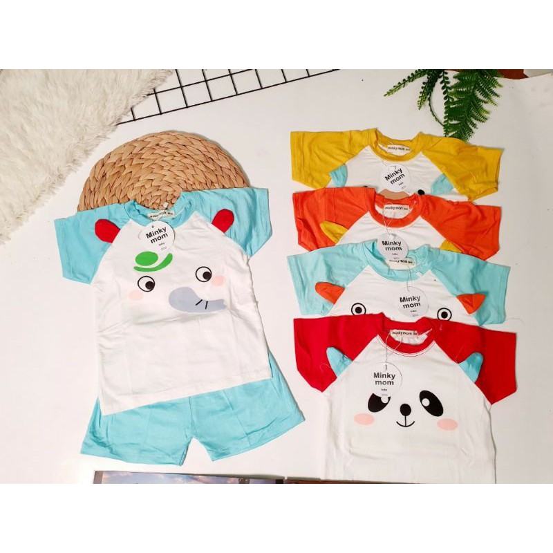 Bộ minky mom cộc tay hình thú bé trai bé gái 8-18 kg( có ảnh thật)