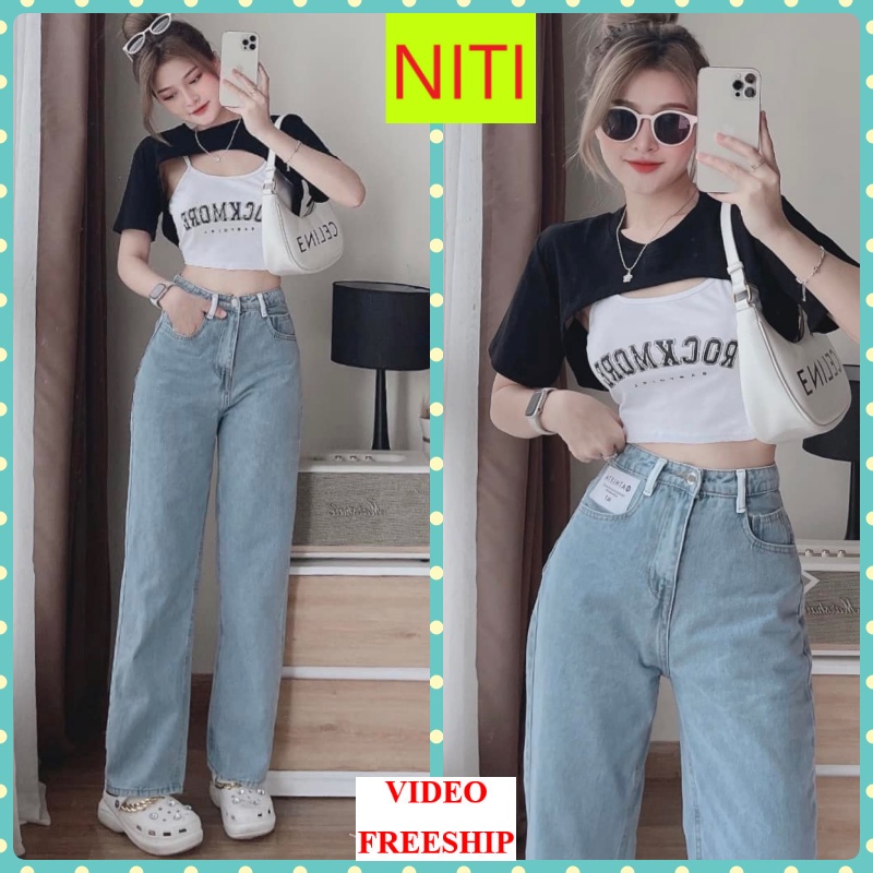 [ORDM3532] QUẦN JEANS ỐNG RỘNG NỮ LƯNG CAO MẠC TRẮNG ĐĨA TRẮNG MÀU XANH NHẠT LAI CUỐN MỀM MỊN DÀY DẶN TÔN DÁNG NITIQC