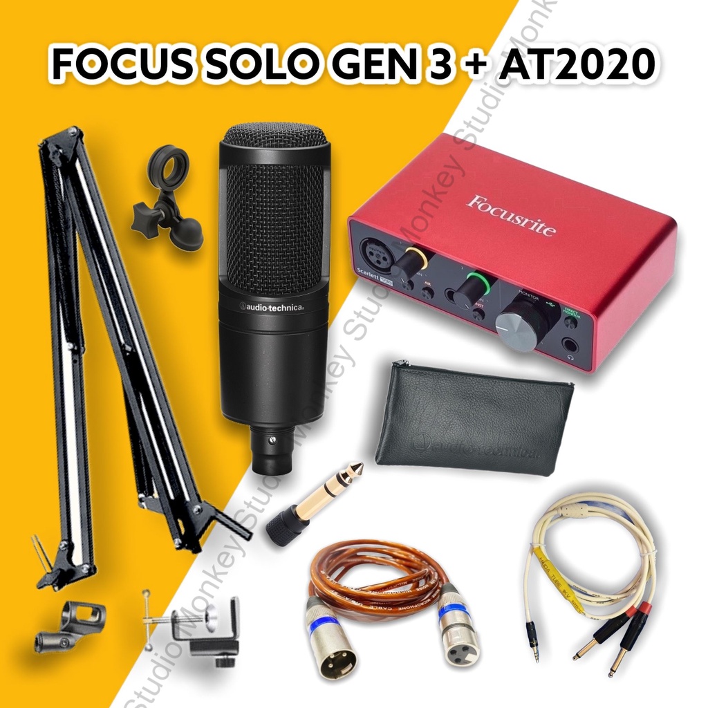 Bộ Combo Mic Thu Âm Hát Livestream Focusrite Solo Gen 3 &amp; Mic AT2020 ⚡BH 1 NĂM⚡ Thu Âm Điện Thoại Máy Tính