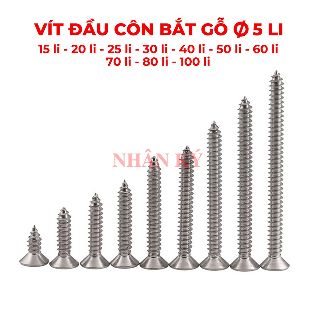 Vít bắn gỗ đầu côn 5 li gói 100 cây chất liệu sắt