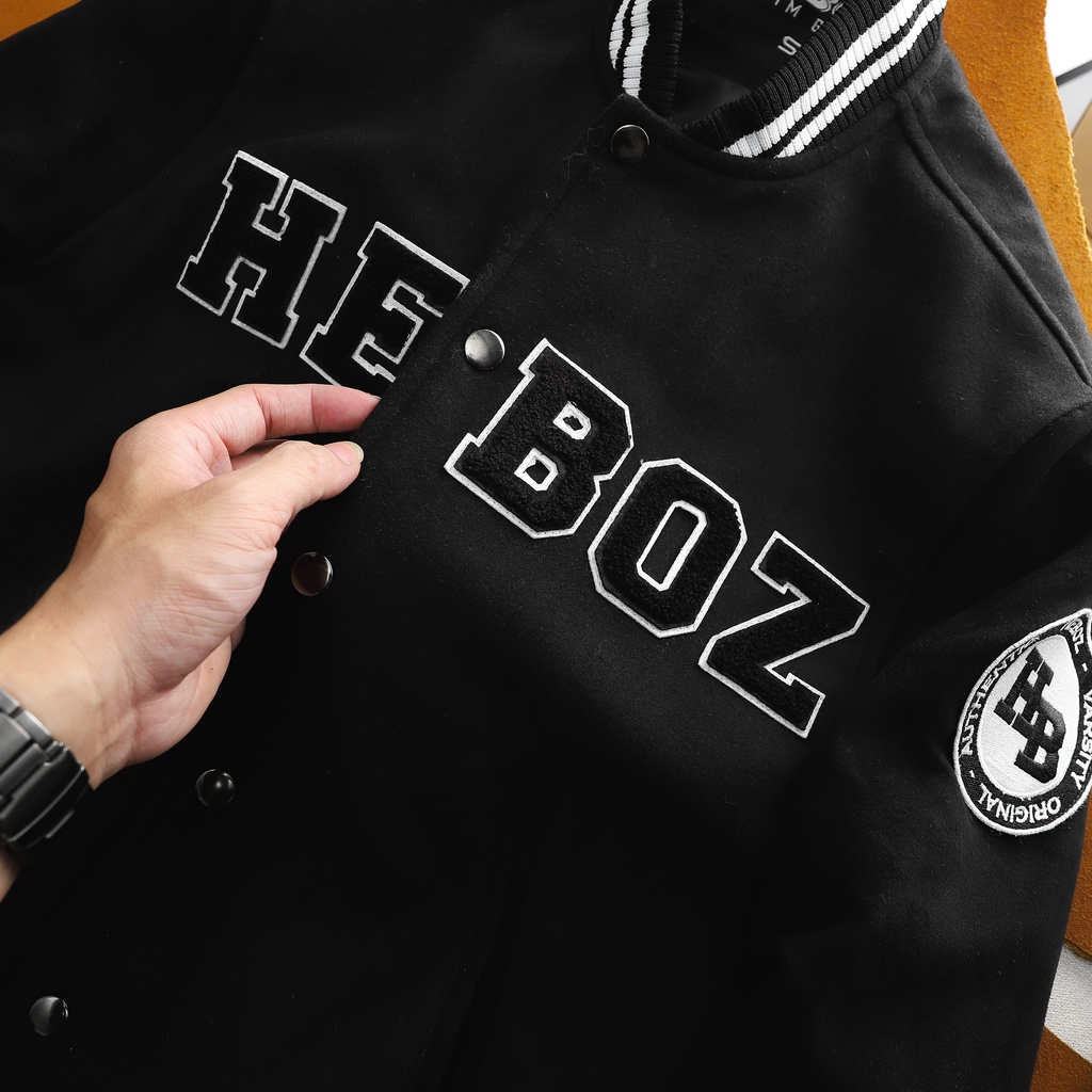 Áo khoác nam HEBOZ varsity club, jacket chất vải nỉ dày dặn cao cấp - BLACK - 00001215