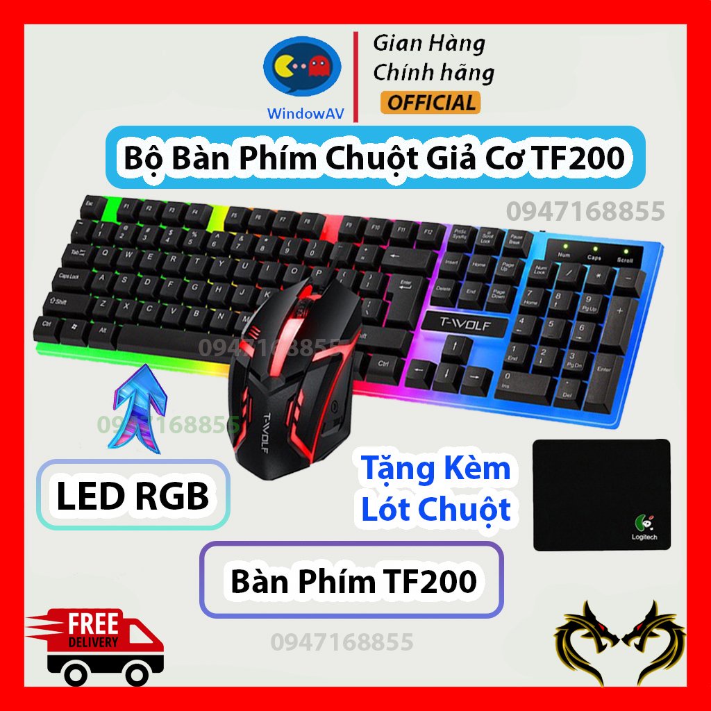 Bộ Bàn Phím Gaming TF 200 / G21B có dây KÈM CHUỘT có LED - Bàn phím và chuột giả cơ G21B - BH 12 tháng