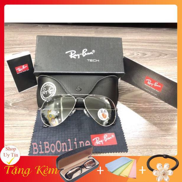 [FULL BOX] Mắt kính Rb P màu khói gọng bạc ,mắt kính chuyên đi đêm, chống chói BH 12 Tháng