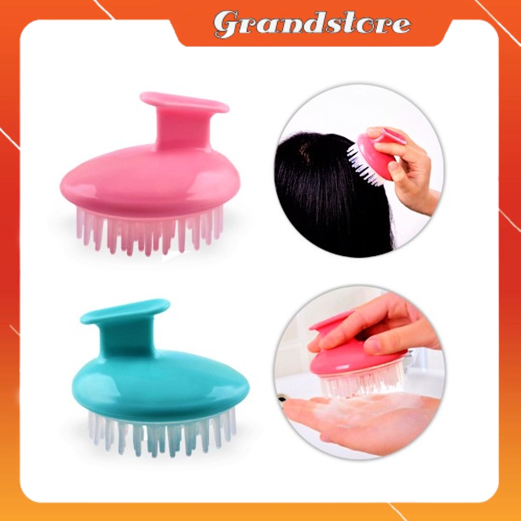 Lược gội đầu silicon massage da đầu giảm rụng kích thích mọc tóc, bàn chải gội đầu nhựa gai silicone mềm mát xa tay cầm