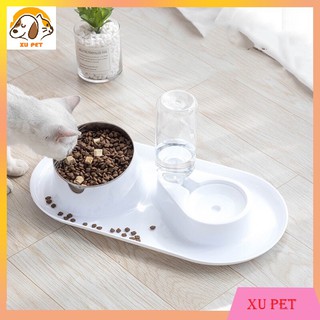 Bát Ăn Cho Mèo Tránh Bẩn Sàn Nhà Kèm Bình Uống Nước Tự Động