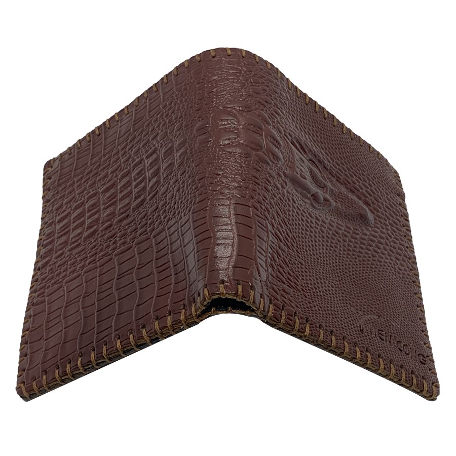 Ví Nam Đứng Da Bò Dập Vân Cá Sấu May Viền Tiến Công Màu Nâu - TCN1038