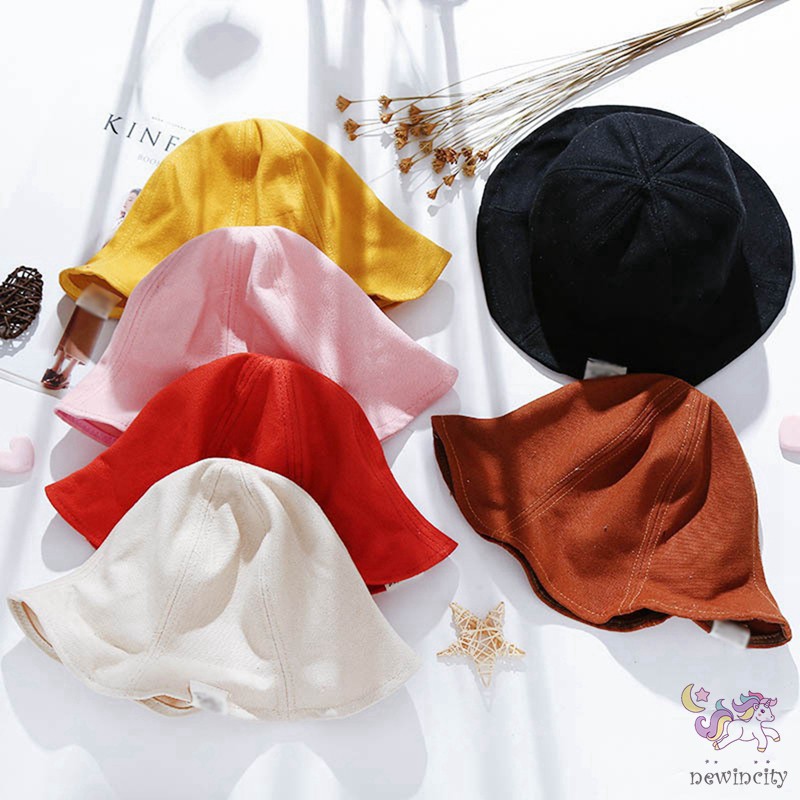 Nón Tròn Vành Màu Trơn Phong Cách Hàn Quốc Cho Bé