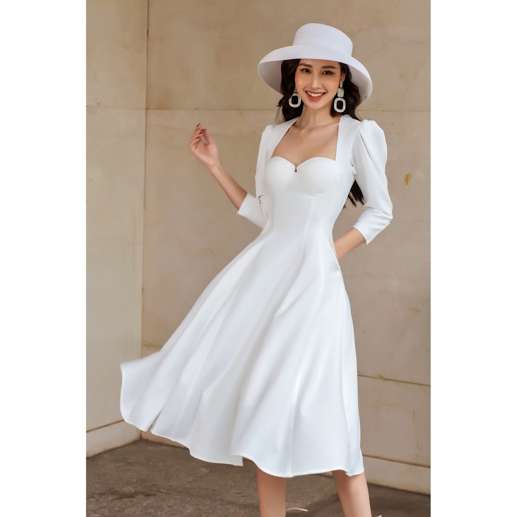 [Mã SKAMSALEP6 giảm 10% tối đa 100K đơn 150K] SÒ VINTAGE - KABI Đầm xòe cúp ngực tay phồng