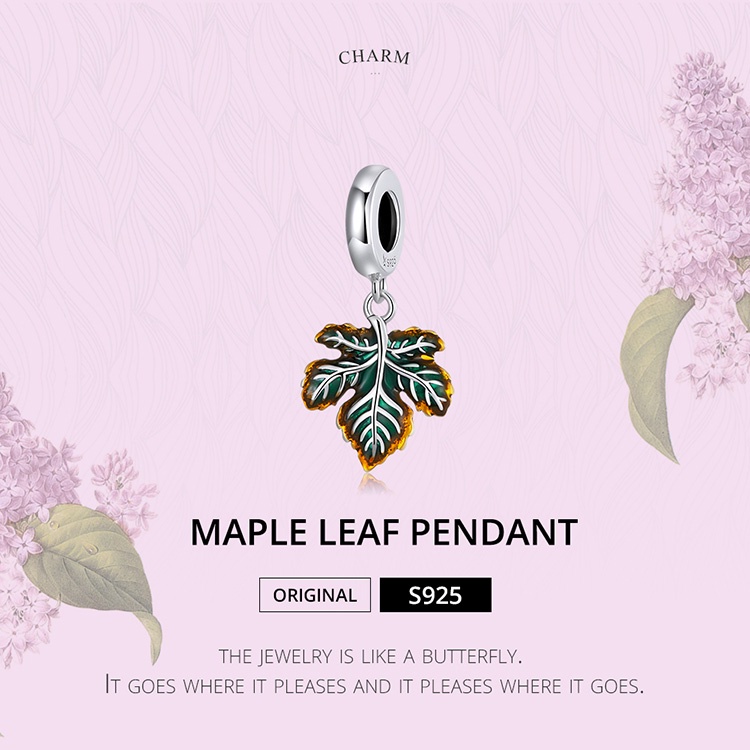 Mặt trang sức BAMOER SCC2176 925 bằng bạchình lá phong thời trang xinh xắn