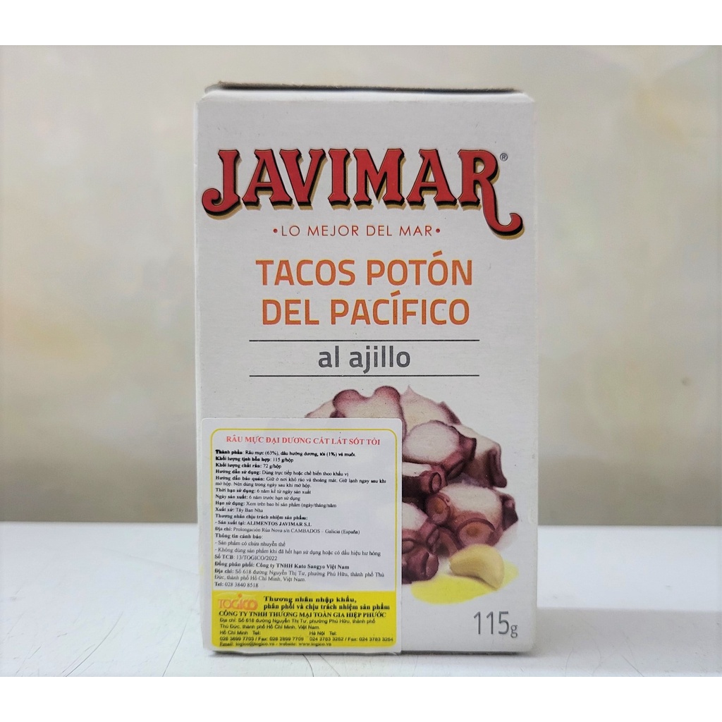 [Hộp 115g – XỐT TỎI] RÂU MỰC ĐẠI DƯƠNG CẮT LÁT [Spain] JAVIMAR Squid Legs Sliced with Garlic Sauce (tgc)