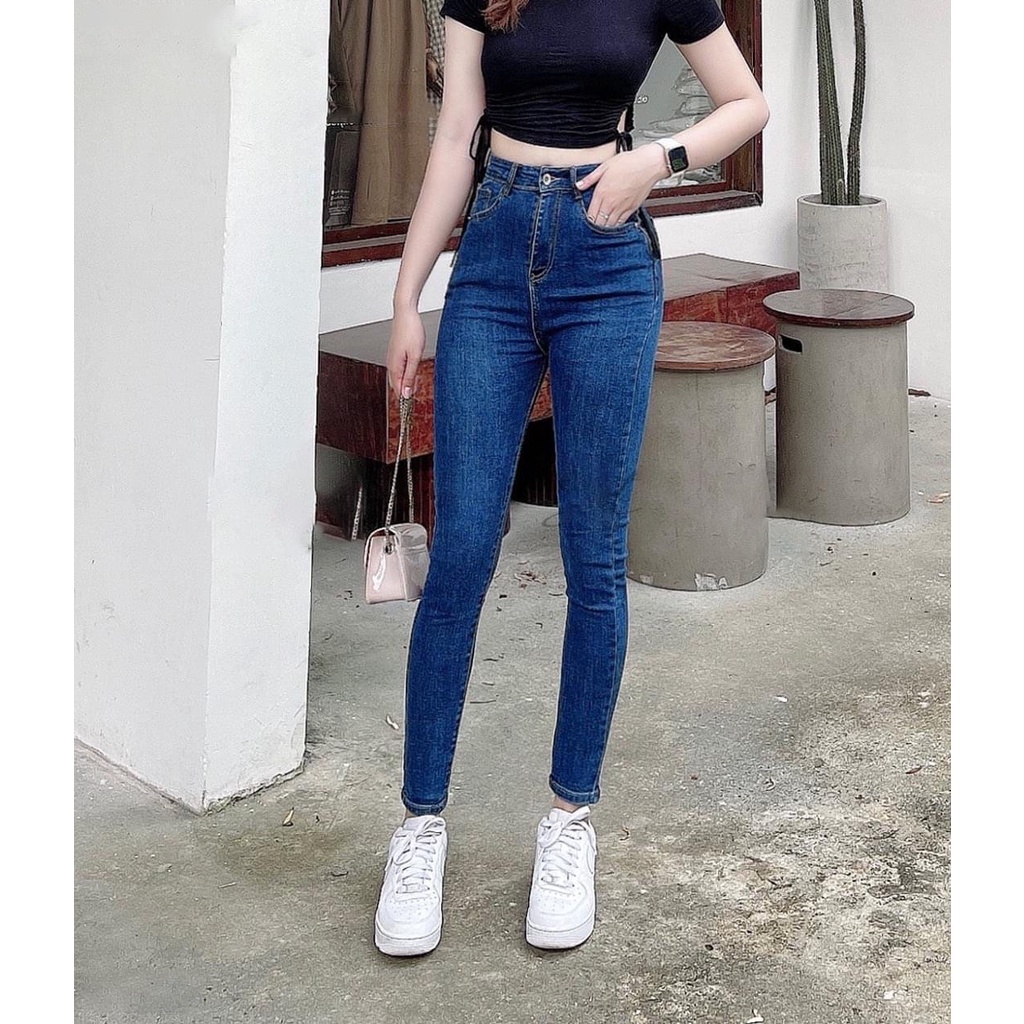 Quần jean dài lưng cao BIGSIZE Lưng cao trơn truyền thống, co dãn mạnh rẻ đẹp dành cho người béo 4194 Moliruan