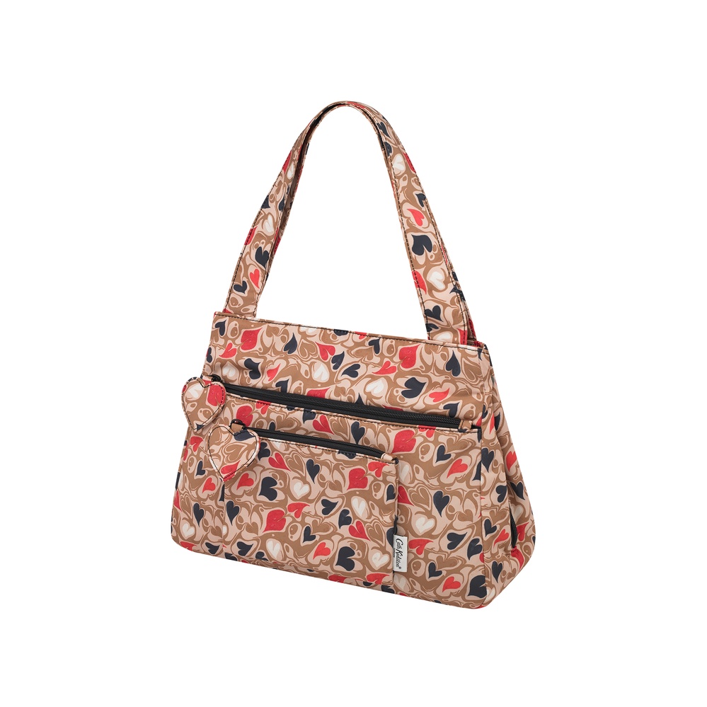 Cath Kidston - Túi đeo vai/Recycled Rose Medium Shoulder Bag - Marble Hearts Ditsy - Brown -1041521