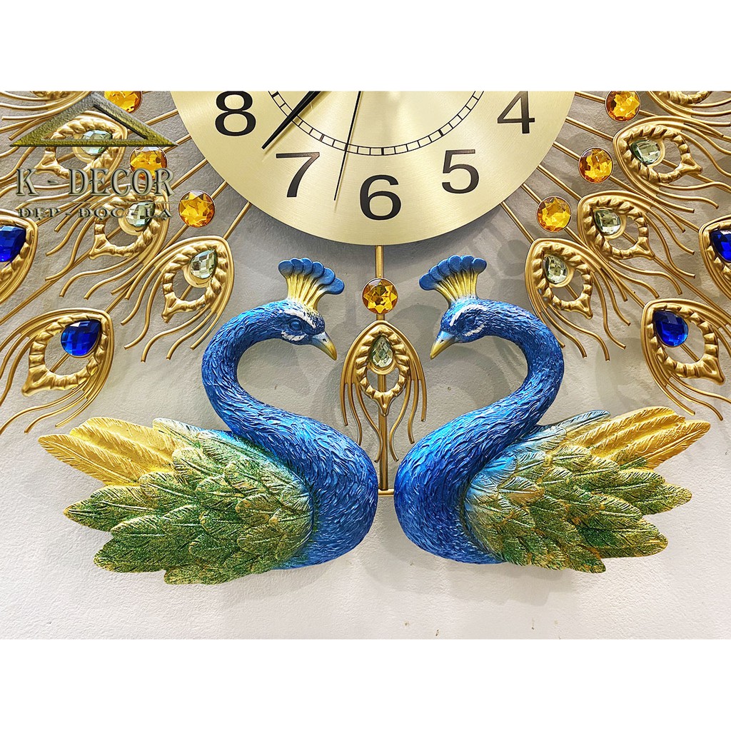 Đồng hồ treo tường đôi chim công trang trí phòng khách kim trôi cao cấp  K686 đồng hồ trang trí KOKA