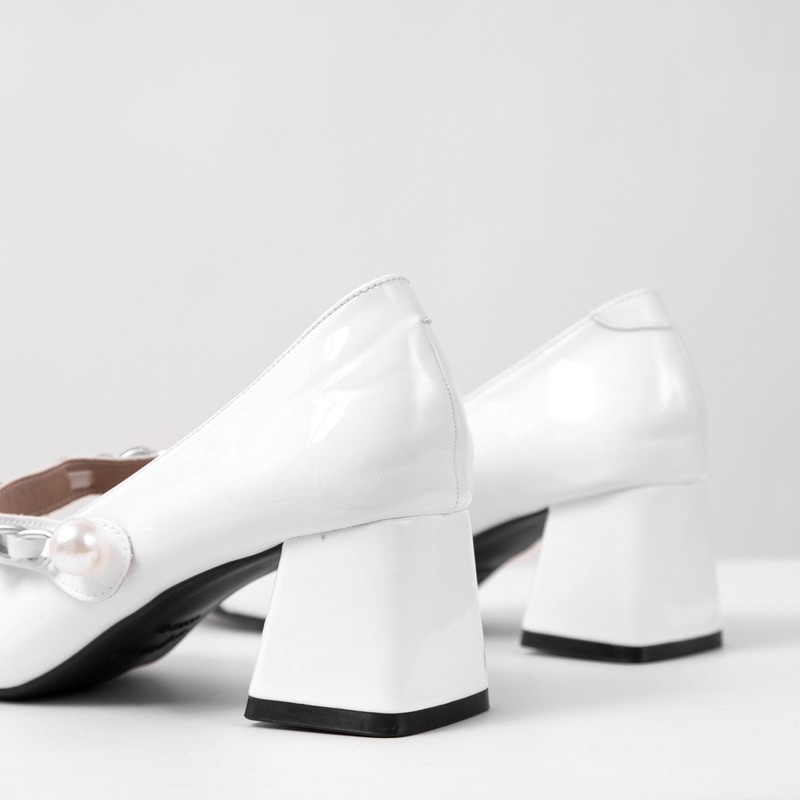 [JOIEHOME] Giày maryjane trắng mũi đen chất da bóng mềm