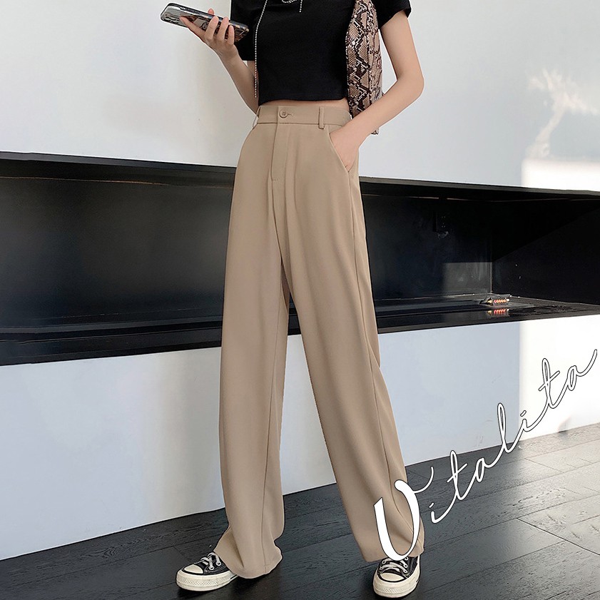 Quần tây ống rộng nữ lưng cao màu nâu tây - chất vải MANGGO cao cấp - lên dáng ống suông mềm - MIX đồ cực đẹp | BigBuy360 - bigbuy360.vn