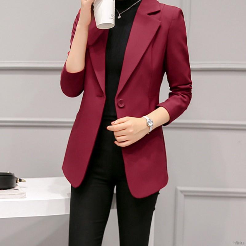 Áo khoác blazer công sở màu rượu đỏ/đen đơn giản cho nữ | BigBuy360 - bigbuy360.vn