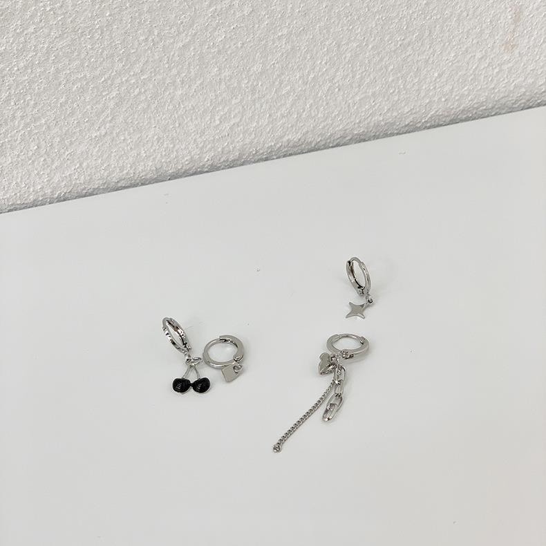 Bông Tai Hình Trái Cherry / Ngôi Sao / Dây Xích Màu Đen Phong Cách Harajuku Ngọt Ngào