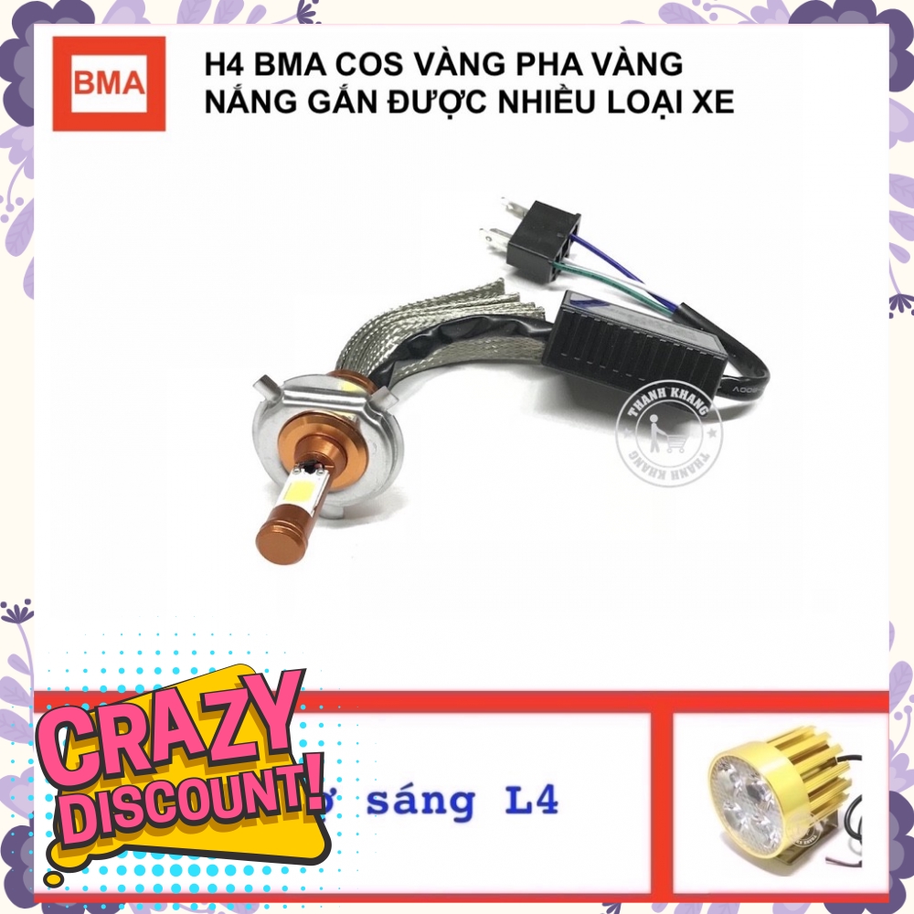 Đèn pha led H4 BMA cos vàng pha vàng nắng, gắn được nhiều loại xe, tăng đèn trợ sáng L4 thanh khang 001000033 002000020