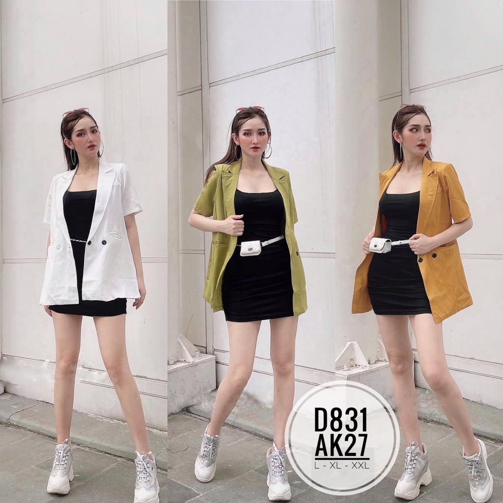 ẢNH THẬT (60-90kg) BIGSIZE Áo khoác BLAZER cổ vest AK27 Đầm body 2S D831