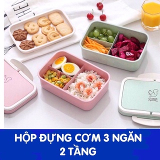 Bộ Hộp Cơm 2 Tầng Kèm Muỗng Nĩa Nhựa Lúa Mạch