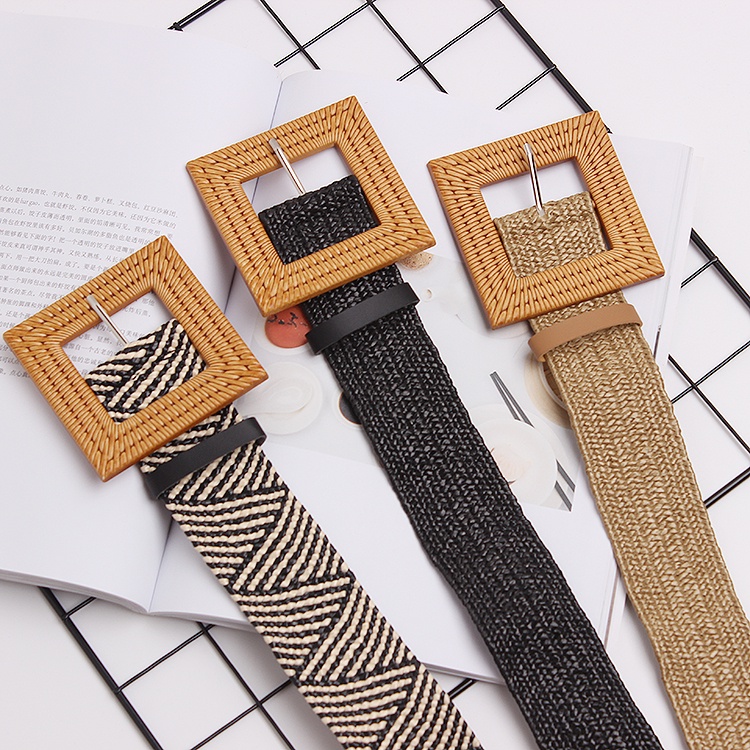 Thắt Lưng Dây Bện PP Co Giãn Mặt Vuông Thời Trang Mùa Hè Cho Nữ
