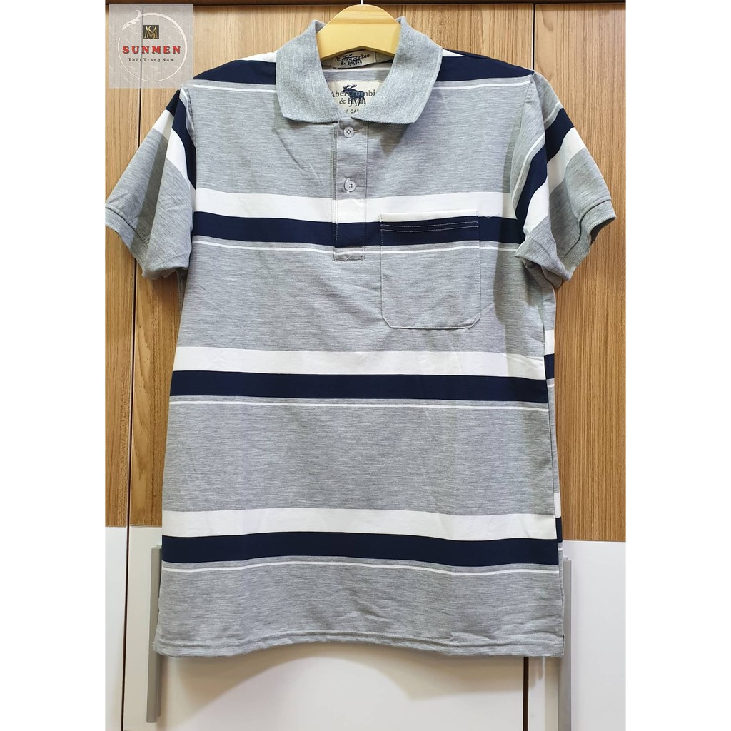[HCM] Áo Thun Polo Trung Niên Ngắn Tay From Rộng Tay Lỡ Vải Cotton Thiết Kế Sọc Ngang Tối Giản Thanh Lịch Size 50-75kg