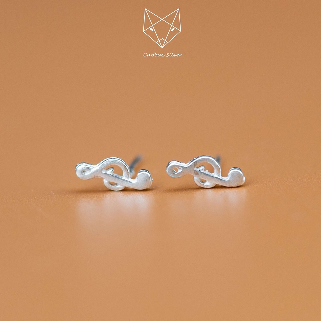 Khuyên Tai Bạc Ta CaoBac Silver Cho Nam Nữ Unisex Chốt Nụ Đơn Giản Trơn Không Đá Hình Nốt Nhạc