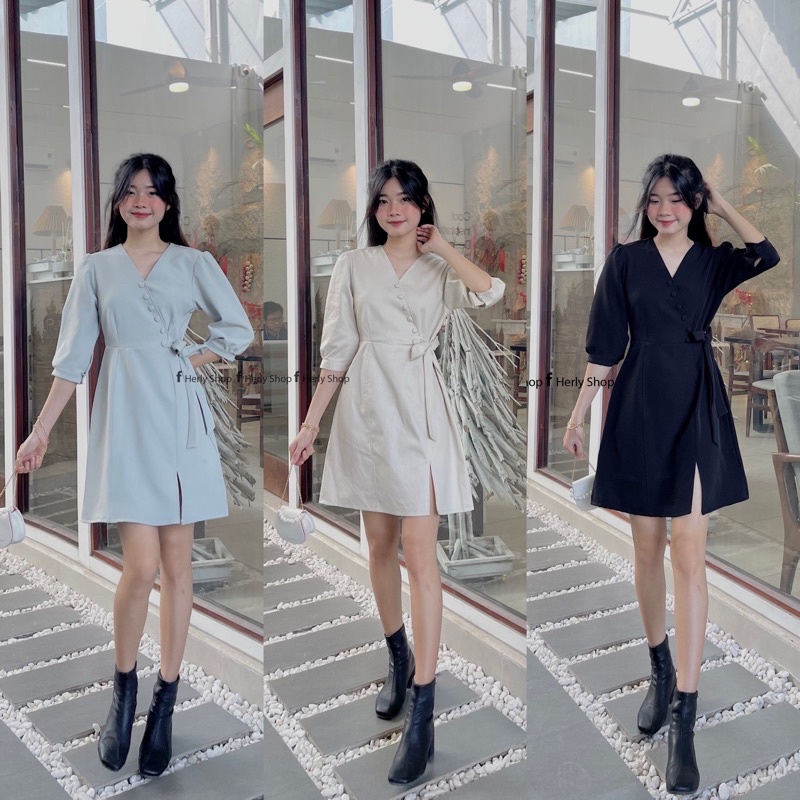 ĐẦM CHÉO NGỰC ĐÍNH NÚT THẮT NƠ HÔNG