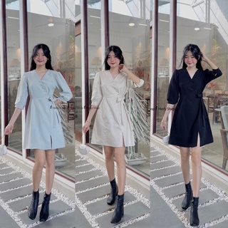 Đầm chéo ngực đính nút thắt nơ hông