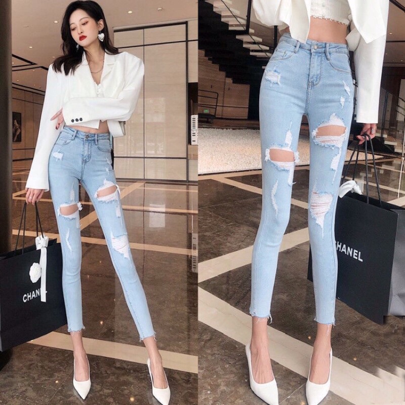 Quần Jean Cạp Cao Phong Cách Hàn Quốc Cho Nữ