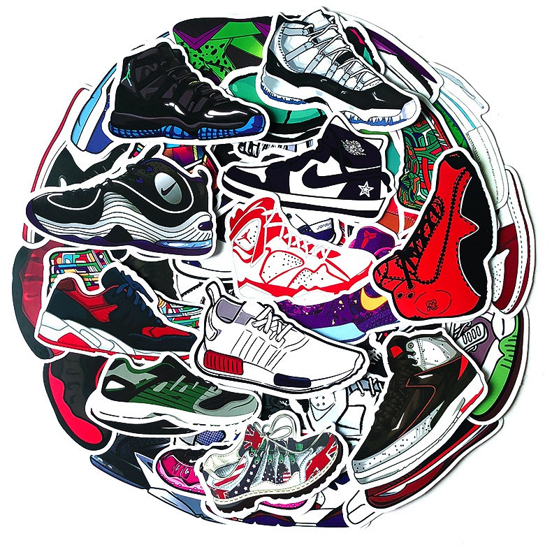 Set 100/ 50/ 25/ 10 miếng dán trang trí vali/ xe đạp hình giày bóng rổ độc đáo
