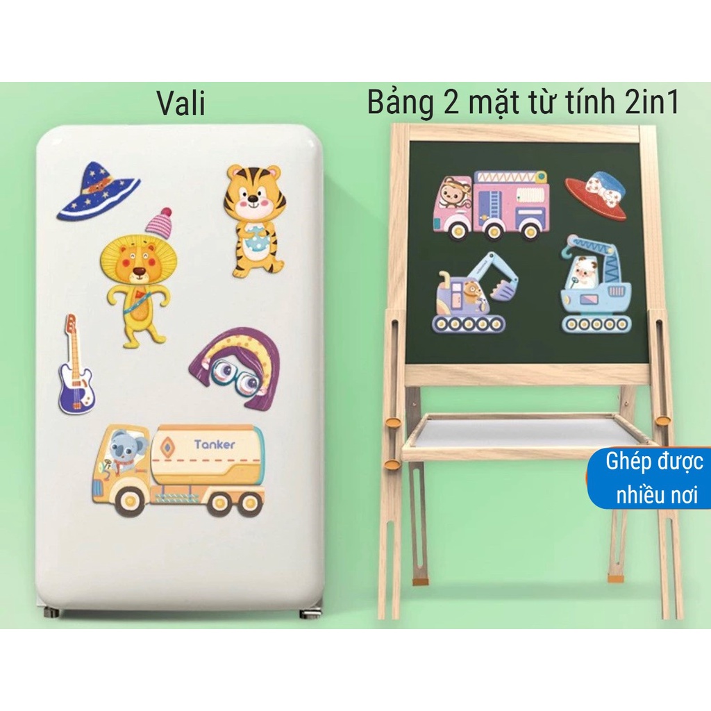 Bộ đồ chơi bảng nam châm xếp hình Sáng Tạo 2 Mặt theo chủ đề cho bé hộp gỗ