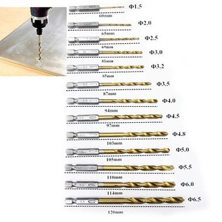 Mũi khoan thép gió hss titanium chuôi lục giác phi 1.5 - 6.5mm - set 13 mũi