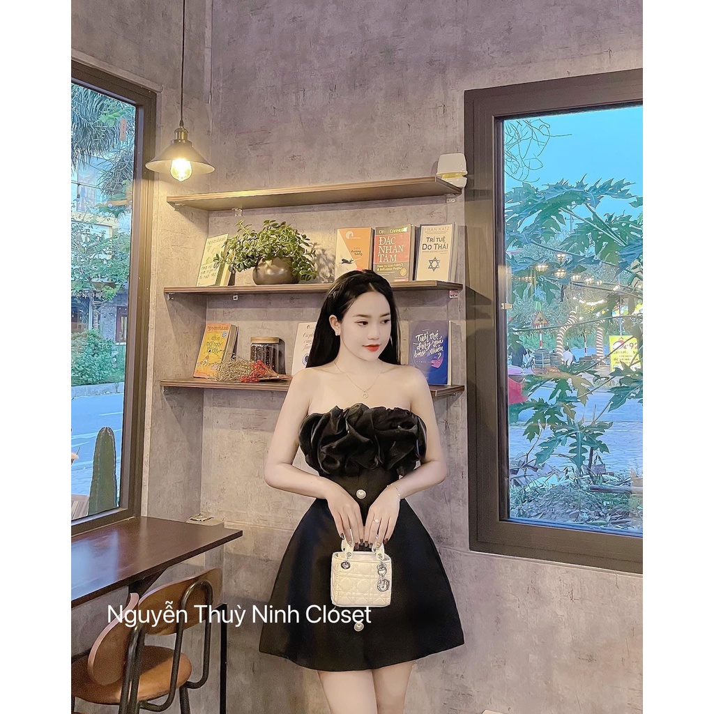 Đầm nữ đi tiệc đám cưới siêu dễ thương 2 màu đầm ống bèo nhũ bẹt vai hàng nút hồng đen siêu đẹp sang chảnh