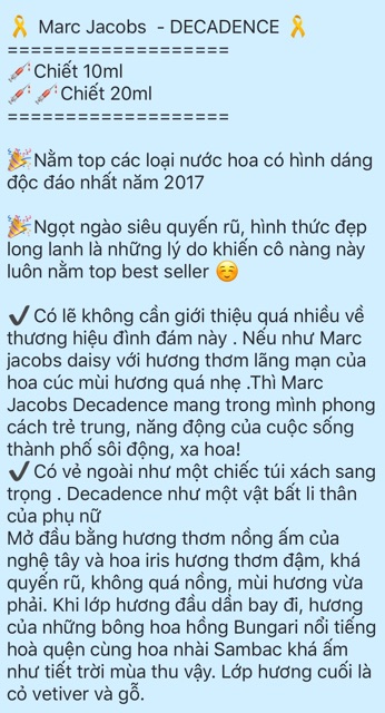 [ Mẫu thử ] [ Mua ngay ] Nước hoa mẫu thử Nữ Marc Jacobs Decadence _king_ | BigBuy360 - bigbuy360.vn