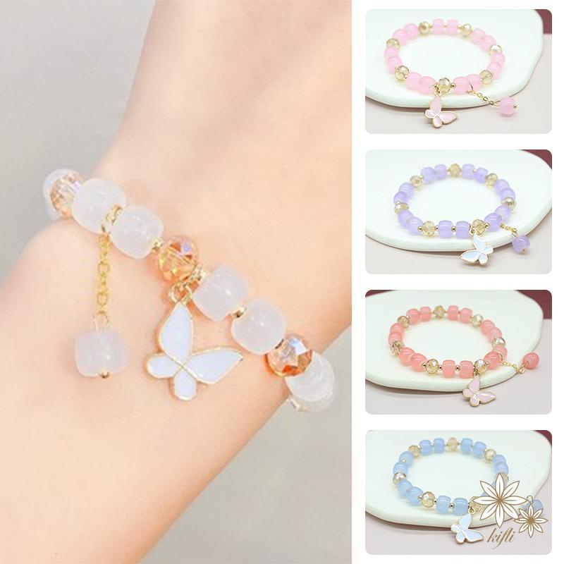 Vòng tay chuỗi hạt pha lê nhiều màu hình hoa cúc/bướm thời trang ngọt ngào cho nữ