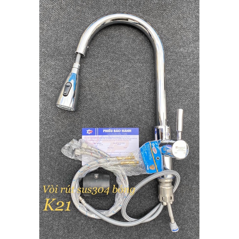 Vòi rửa bát rút inox bóng Kagol - K21